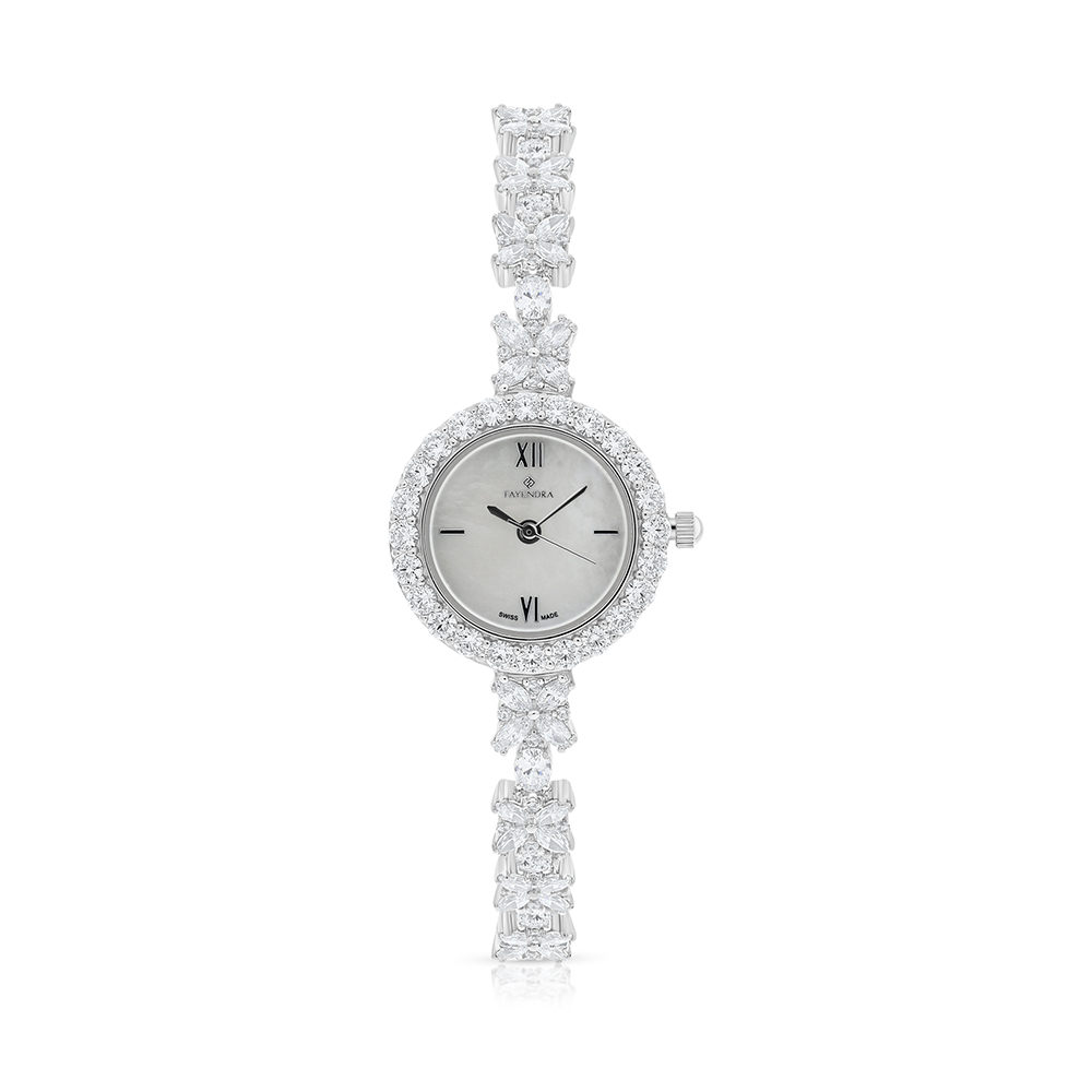 Stainless Steel 316 Watch Silver Plated Embedded With White Zircon - MOP DIAL