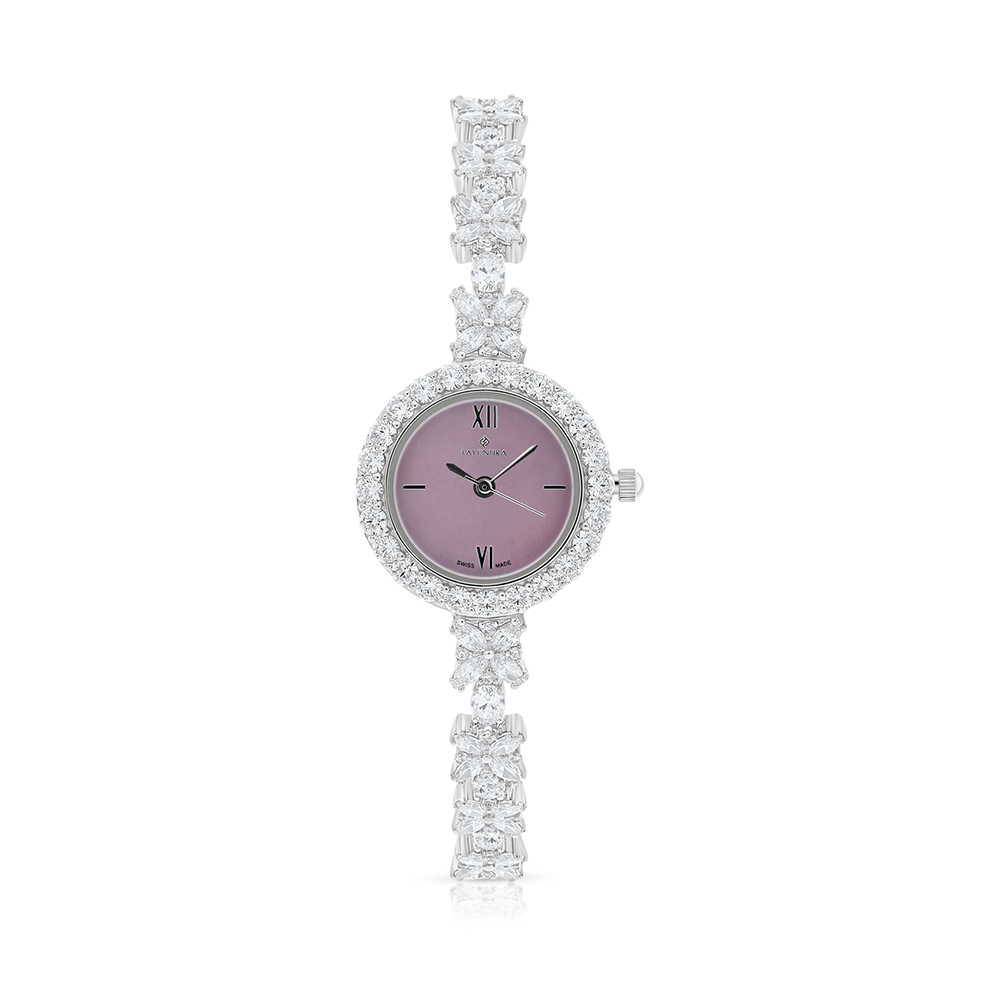 Stainless Steel 316 Watch Silver Plated Embedded With White Zircon - Pink MOP DIAL