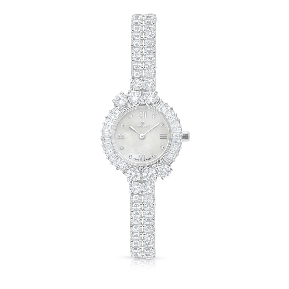 Stainless Steel 316 Watch Silver Plated Embedded With White Zircon - MOP DIAL