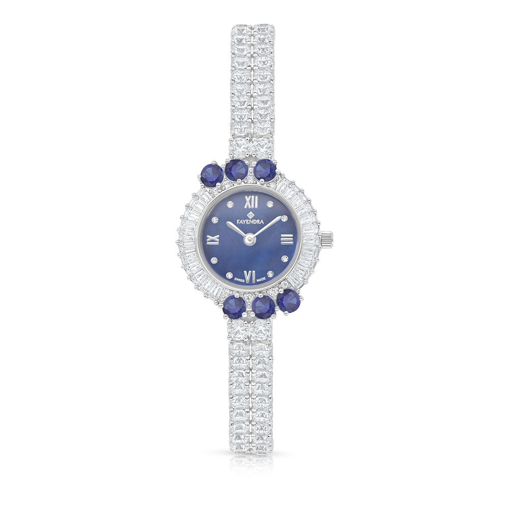 Stainless Steel 316 Watch Silver Plated Embedded With Sapphire Corundum And White Zircon - BLUE MOP DIAL