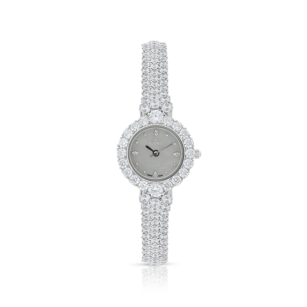 Stainless Steel 316 Watch Silver Plated Embedded With White Zircon - MOP DIAL