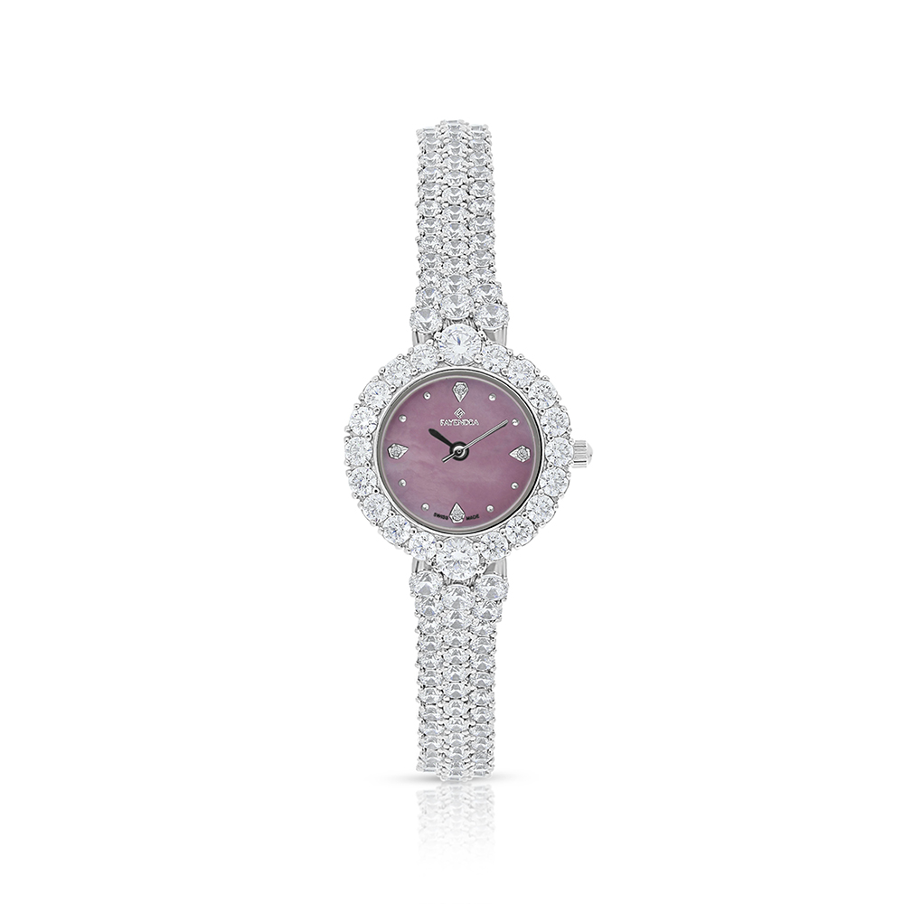 Stainless Steel 316 Watch Silver Plated Embedded With White Zircon - Pink MOP DIAL