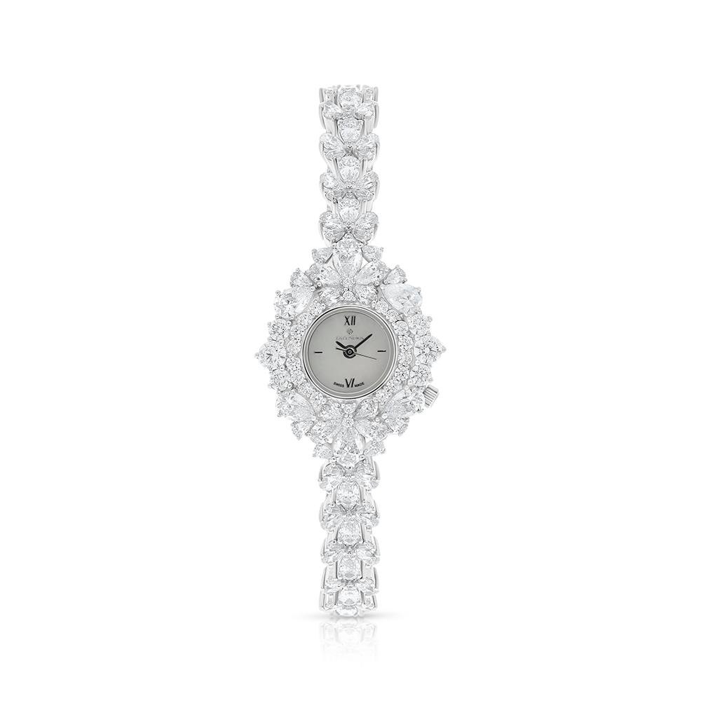 Stainless Steel 316 Watch Silver Plated Embedded With White Zircon - MOP DIAL