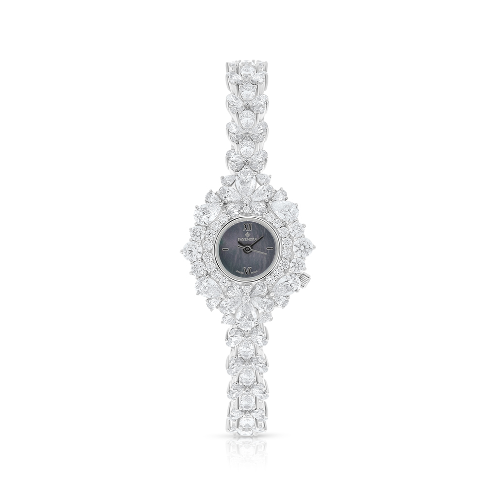 Stainless Steel 316 Watch Silver Plated Embedded With White Zircon - BLACK MOP DIAL