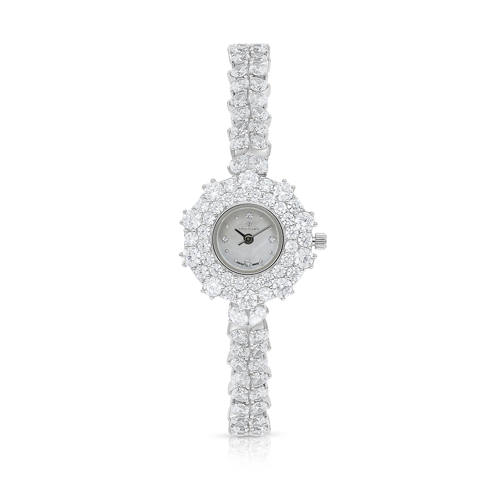 Stainless Steel 316 Watch Silver Plated Embedded With White Zircon - MOP DIAL