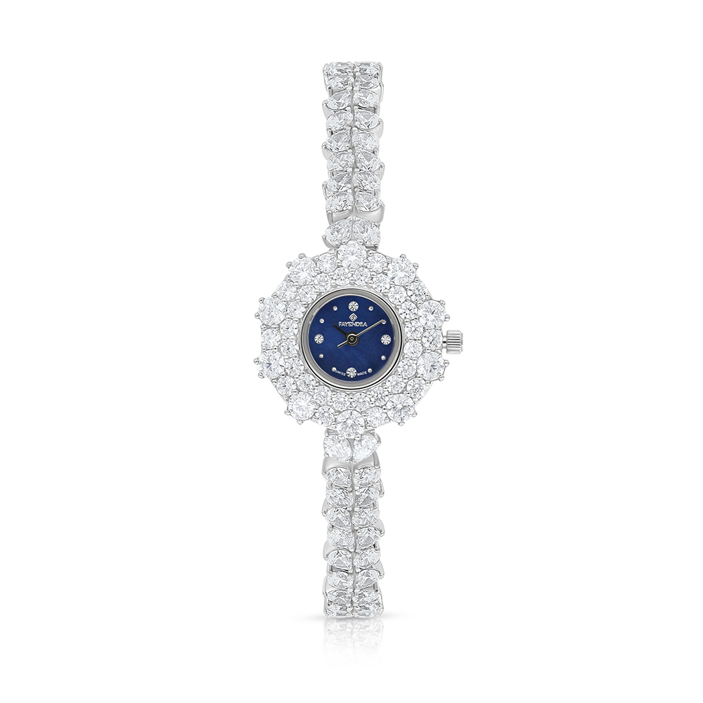 Stainless Steel 316 Watch Silver Plated Embedded With White Zircon - BLUE MOP DIAL