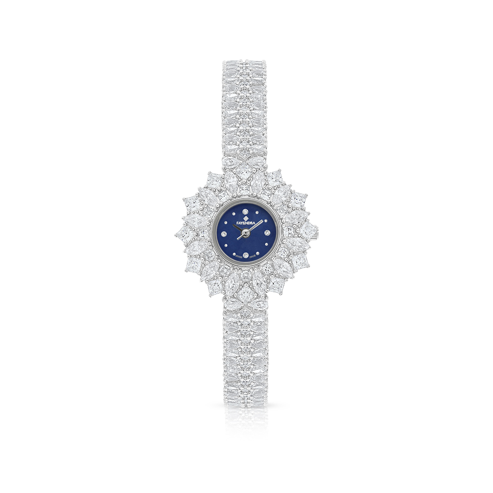 Stainless Steel 316 Watch Silver Plated Embedded With White Zircon - BLUE MOP DIAL