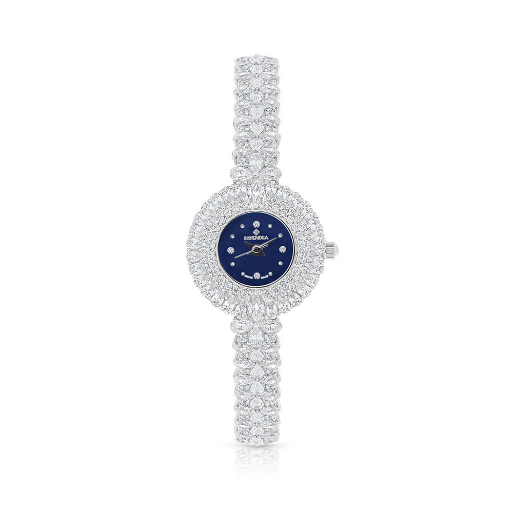 Stainless Steel 316 Watch Silver Plated Embedded With White Zircon - BLUE MOP DIAL