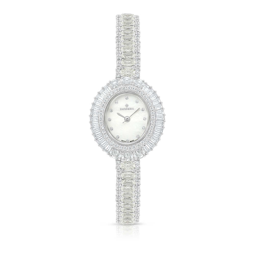 Stainless Steel 316 Watch Silver Plated Embedded With Yellow Diamond And White Zircon - MOP DIAL