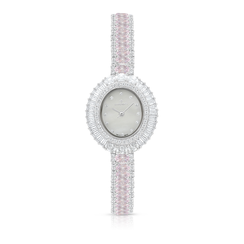 Stainless Steel 316 Watch Silver Plated Embedded With pink Zircon And White Zircon - MOP DIAL