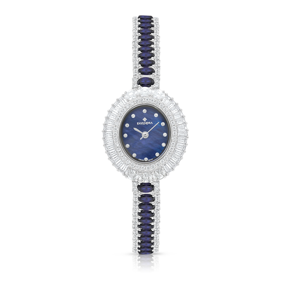 Stainless Steel 316 Watch Silver Plated Embedded With Sapphire Corundum And White Zircon - BLUE MOP DIAL