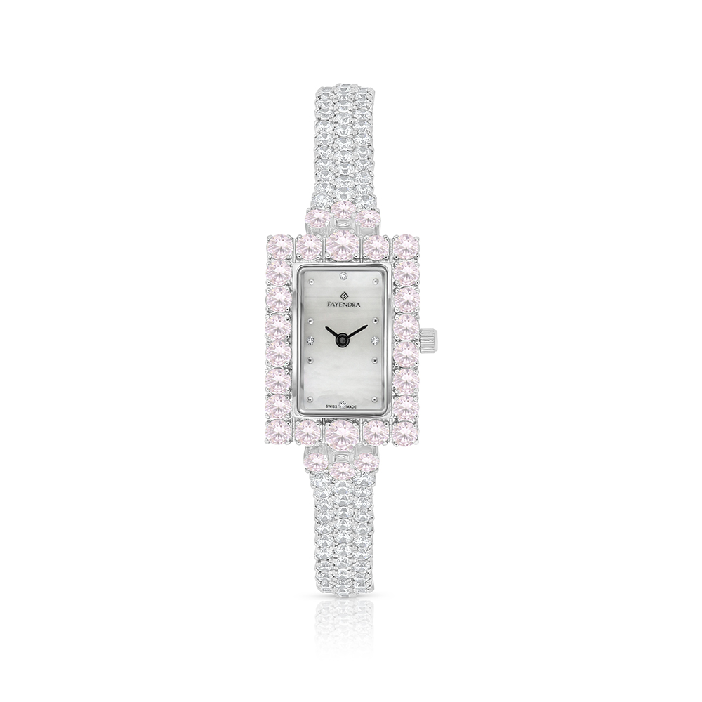 Stainless Steel 316 Watch Silver Plated Embedded With pink Zircon And White Zircon - MOP DIAL