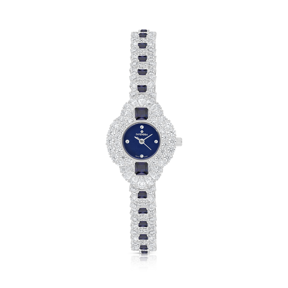 Stainless Steel 316 Watch Silver Plated Embedded With Sapphire Corundum And White Zircon - BLUE MOP DIAL