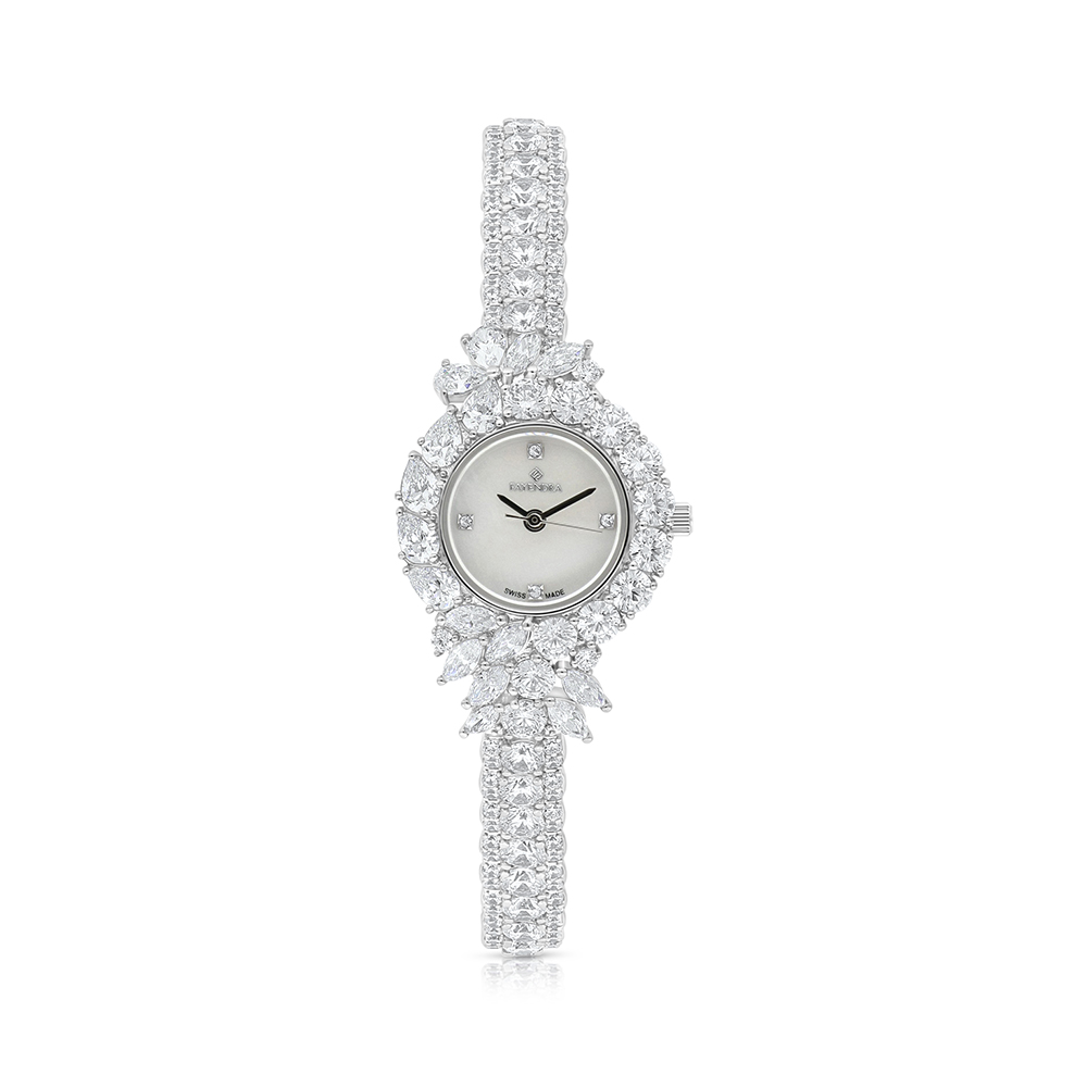 Stainless Steel 316 Watch Silver Plated Embedded With White Zircon - MOP DIAL