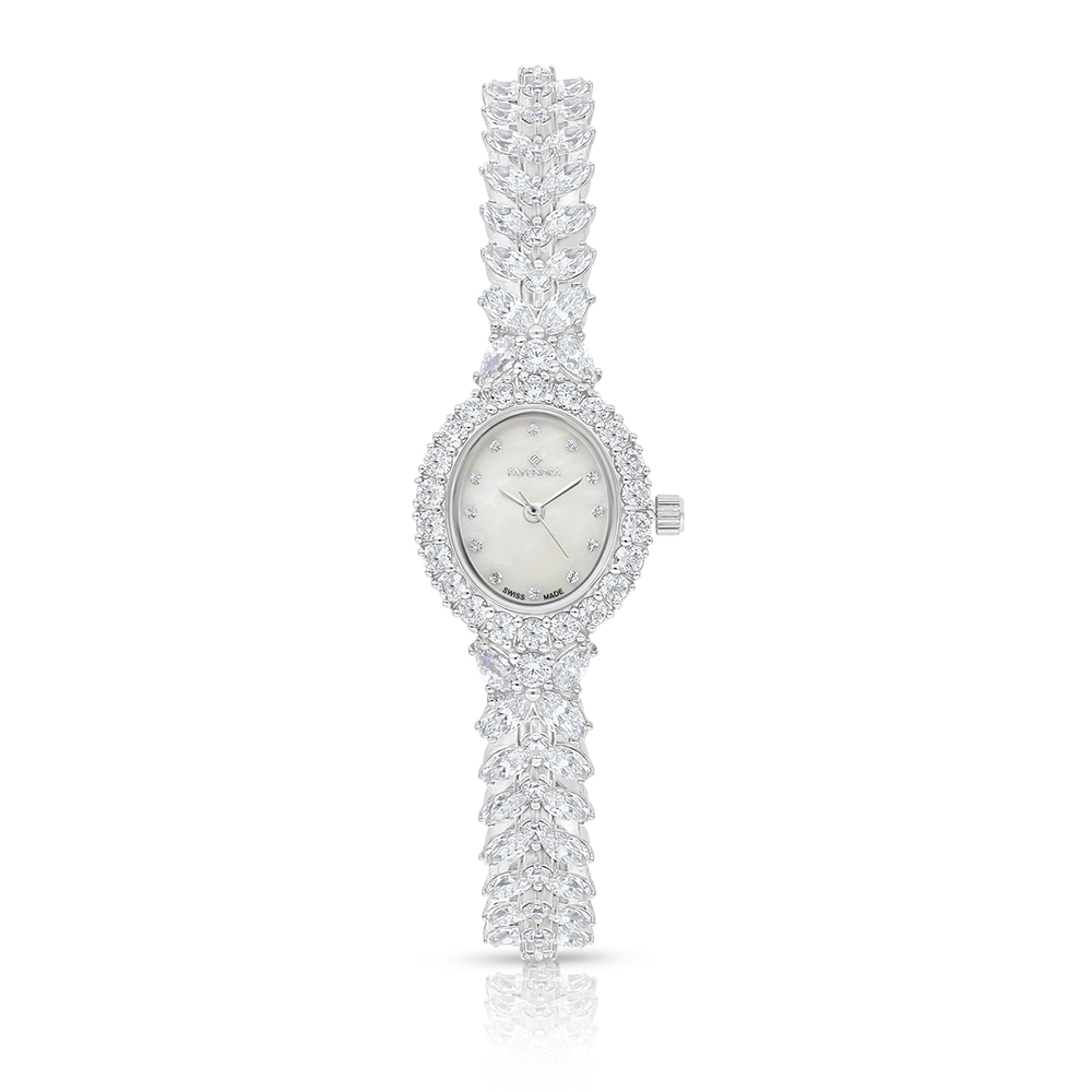 Stainless Steel 316 Watch Silver Plated Embedded With White Zircon - MOP DIAL