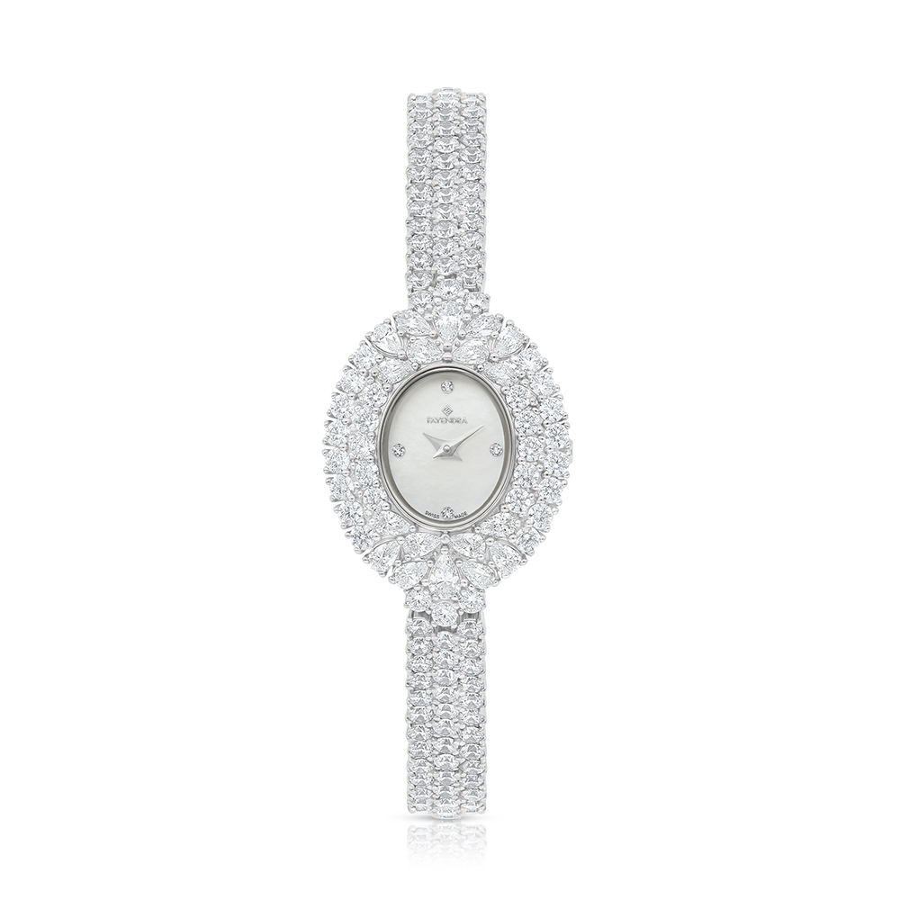 Stainless Steel 316 Watch Silver Plated Embedded With White Zircon - MOP DIAL