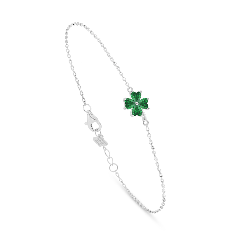 Sterling Silver 925 Bracelet Rhodium Plated Embedded With Emerald Zircon 