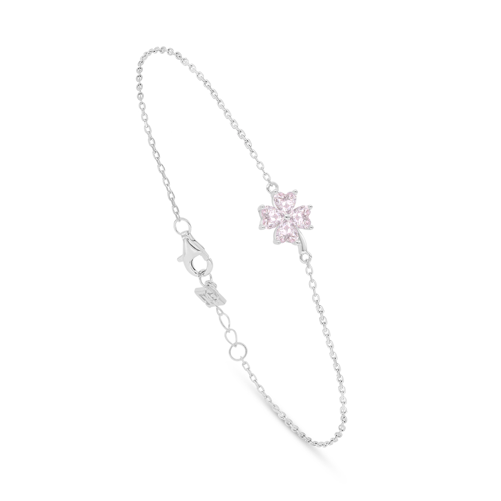 Sterling Silver 925 Bracelet Rhodium Plated Embedded With Pink Zircon 