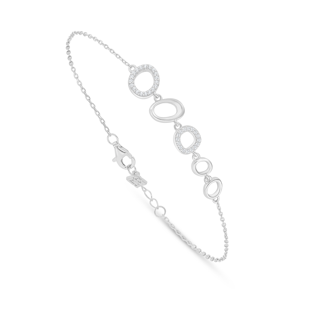 Sterling Silver 925 Bracelet Rhodium Plated Embedded With White Zircon