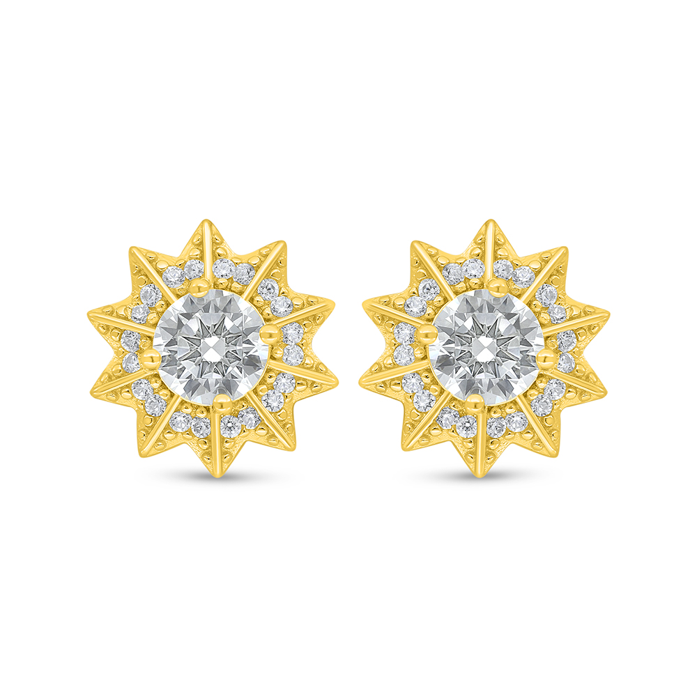 Sterling Silver 925 Earring Golden Plated Embedded With White Zircon