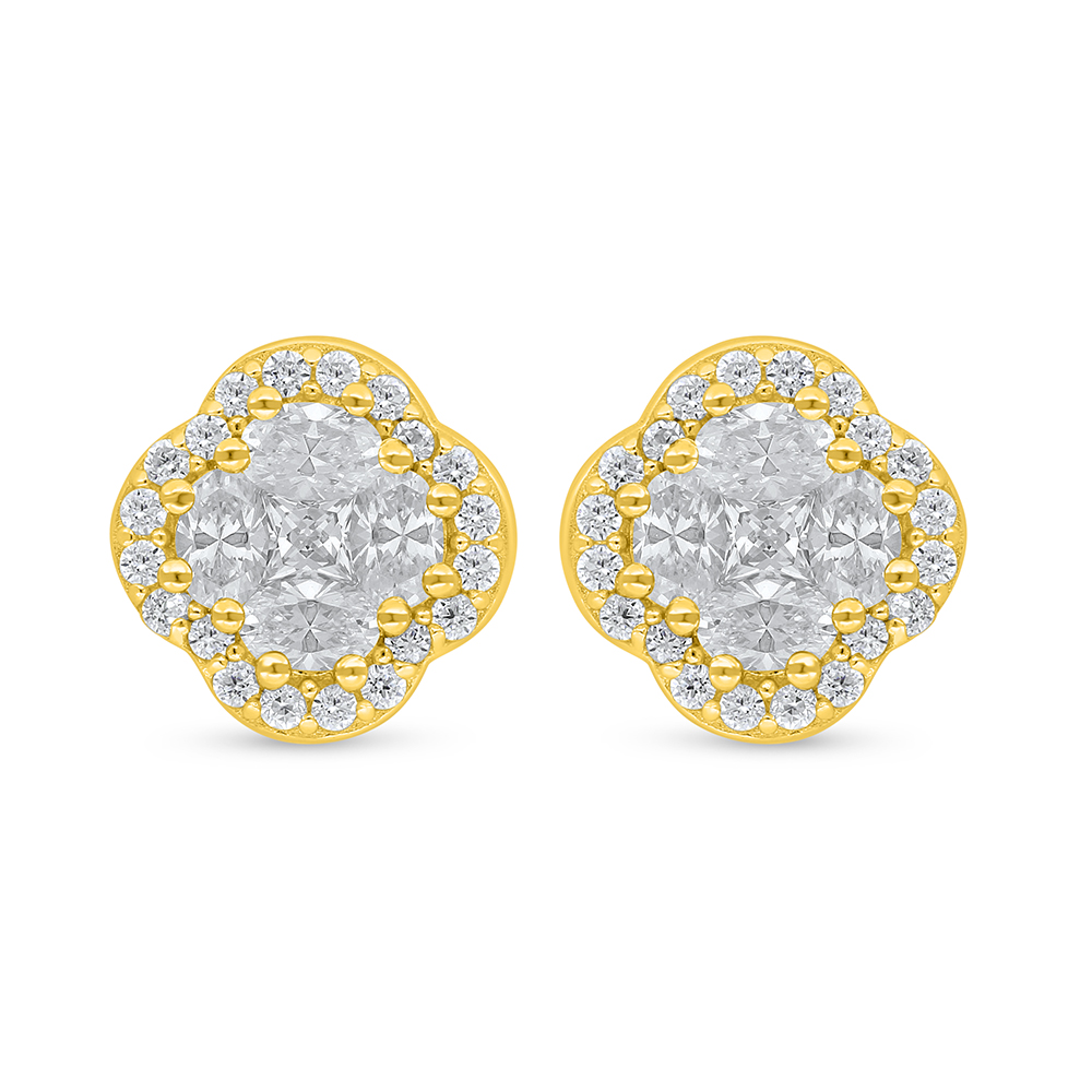 Sterling Silver 925 Earring Golden Plated Embedded With White Zircon