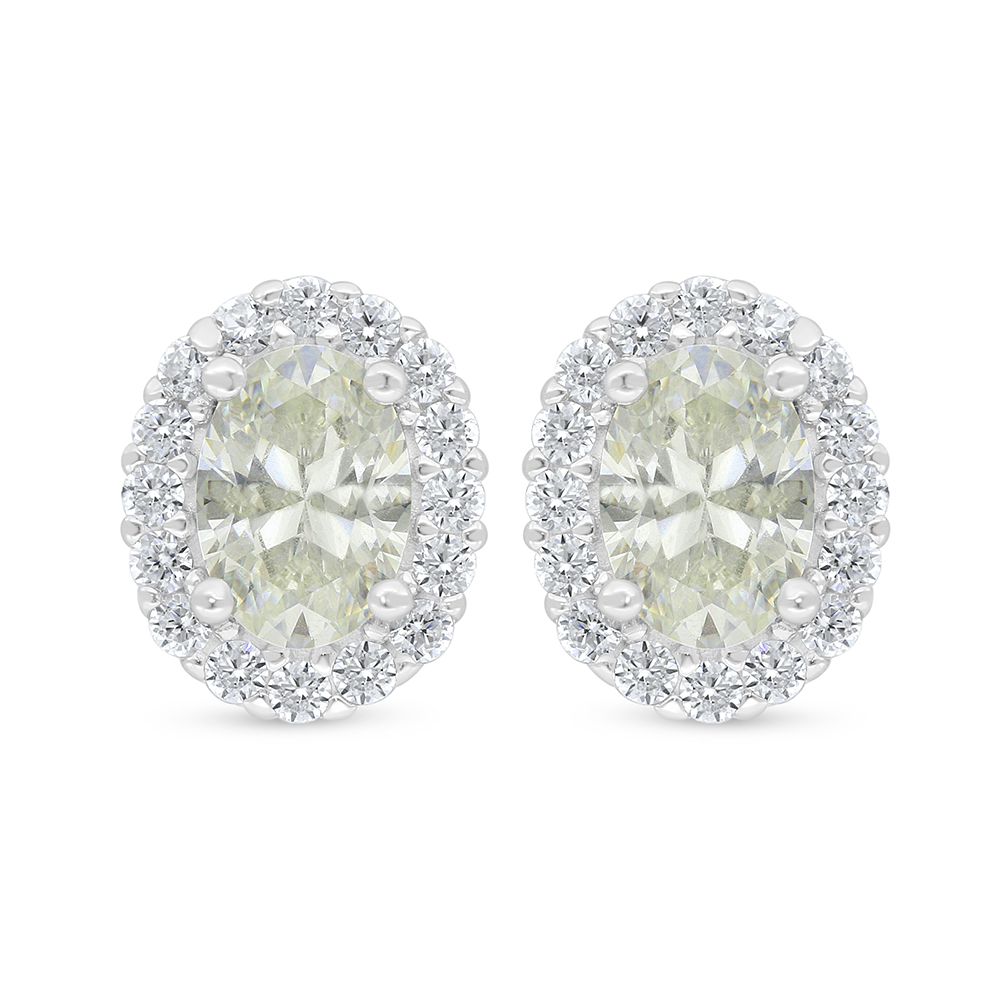 Sterling Silver 925 Earring Rhodium Plated Embedded With Yellow Diamond And White Zircon