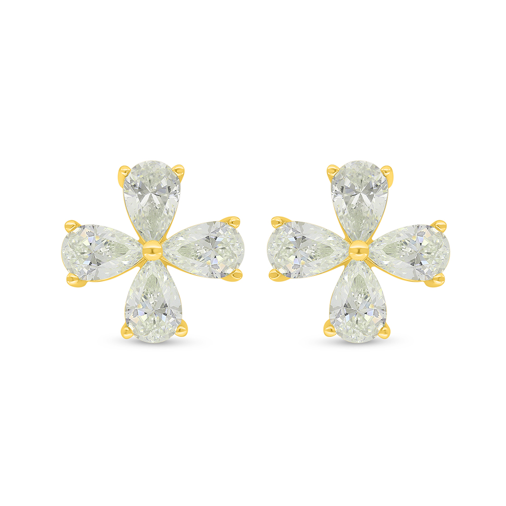 Sterling Silver 925 Earring Golden Plated Embedded With Yellow Diamond 