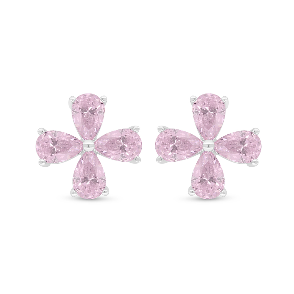 Sterling Silver 925 Earring Rhodium Plated Embedded With Pink Zircon 
