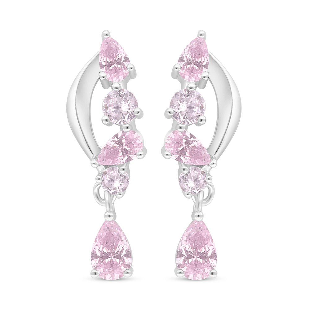 Sterling Silver 925 Earring Rhodium Plated Embedded With Pink Zircon 