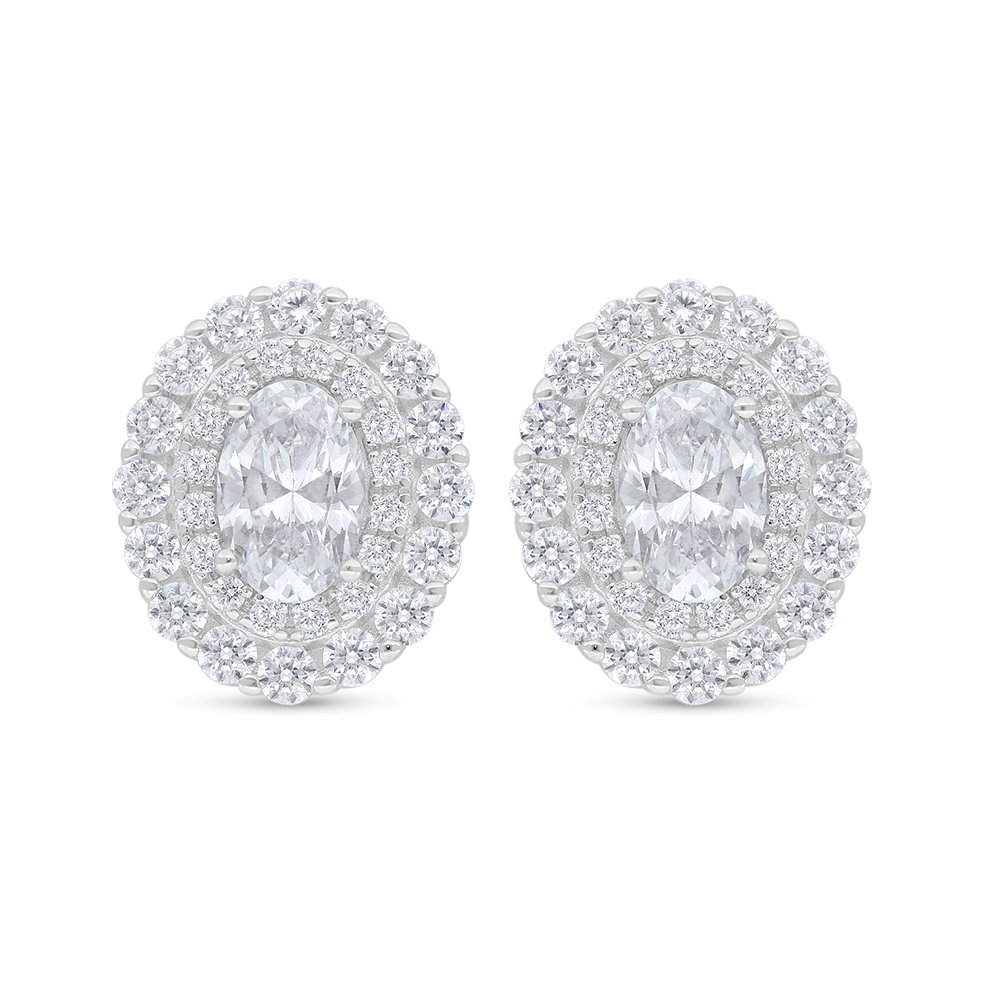 Sterling Silver 925 Earring Rhodium Plated Embedded With White Zircon