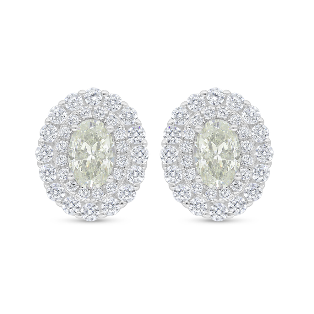 Sterling Silver 925 Earring Rhodium Plated Embedded With Yellow Diamond And White Zircon