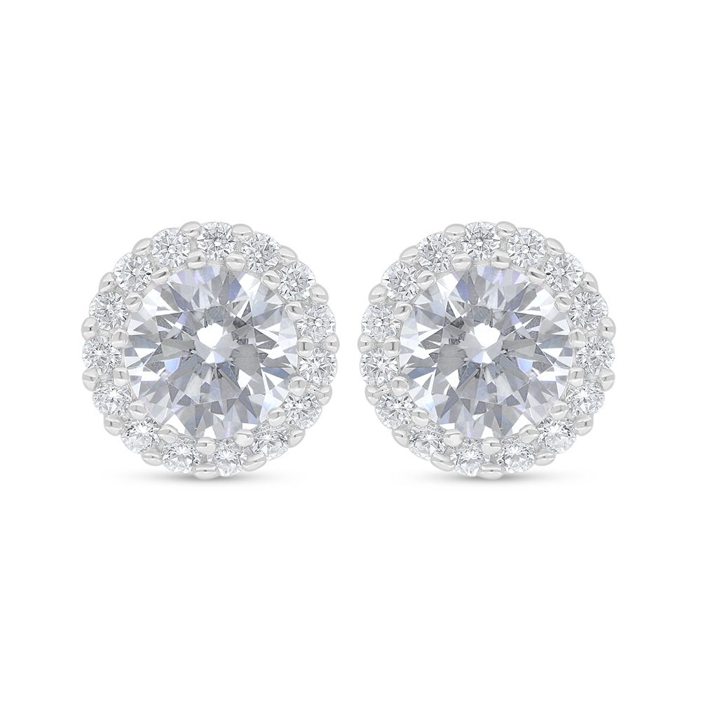 Sterling Silver 925 Earring Rhodium Plated Embedded With White Zircon