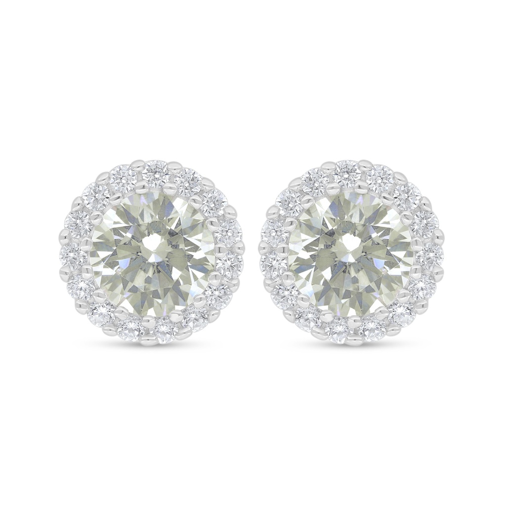 Sterling Silver 925 Earring Rhodium Plated Embedded With Yellow Diamond And White Zircon