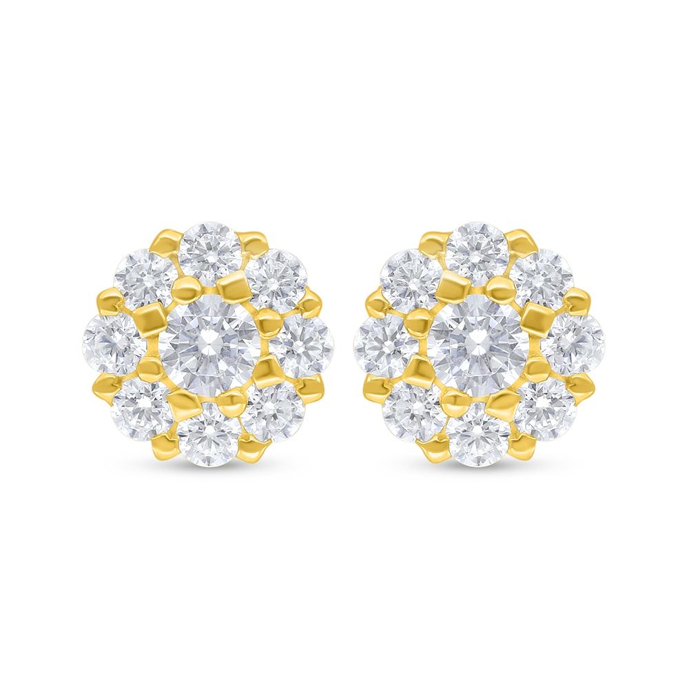 Sterling Silver 925 Earring Golden Plated Embedded With White Zircon