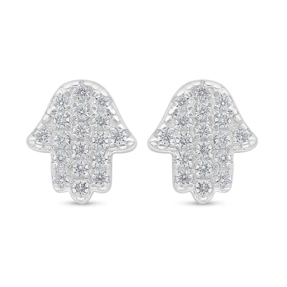 Sterling Silver 925 Earring Rhodium Plated Embedded With White Zircon