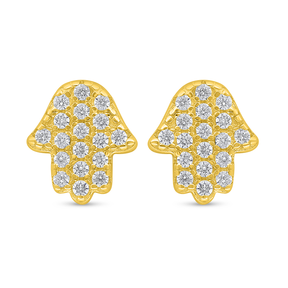 Sterling Silver 925 Earring Golden Plated Embedded With White Zircon