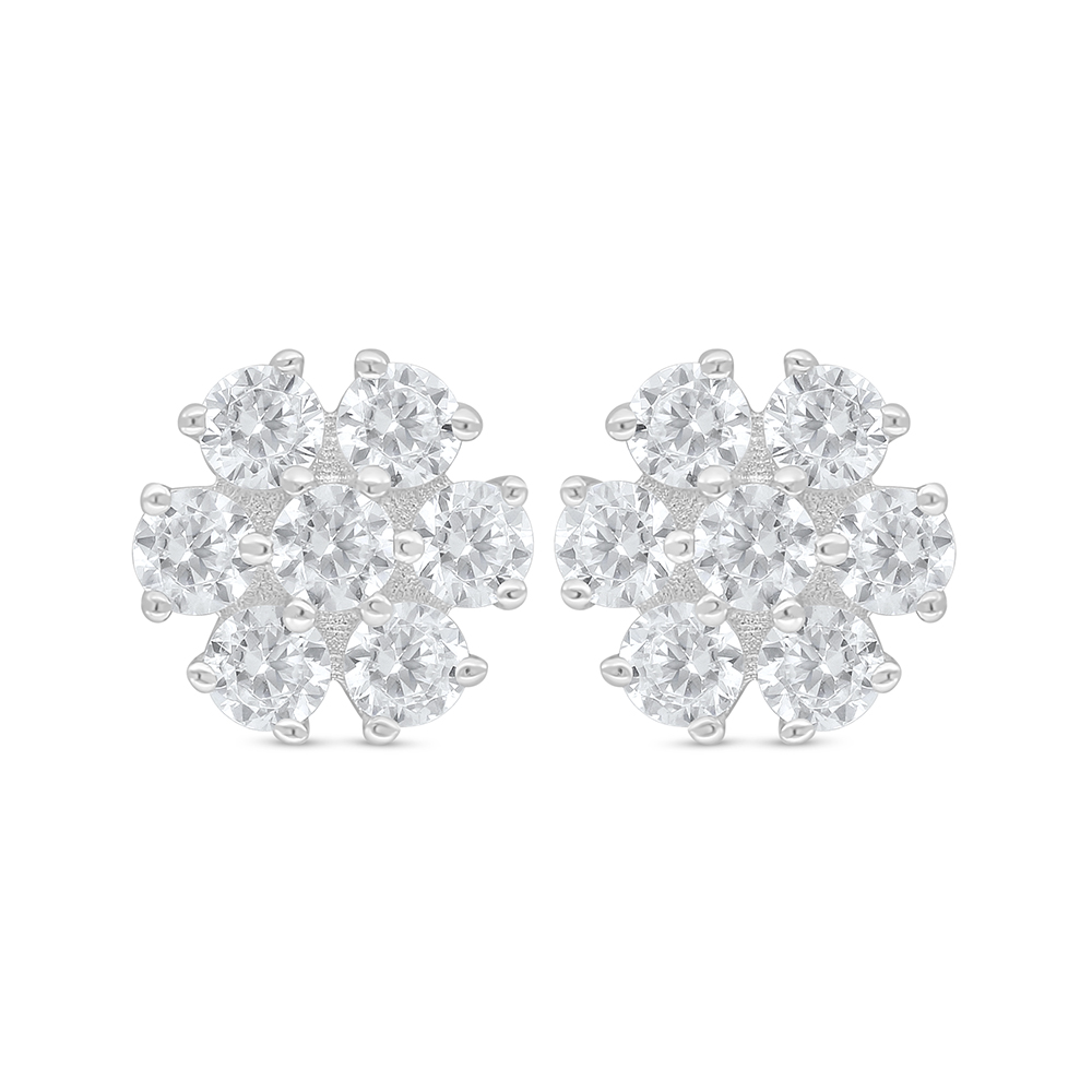Sterling Silver 925 Earring Rhodium Plated Embedded With White Zircon
