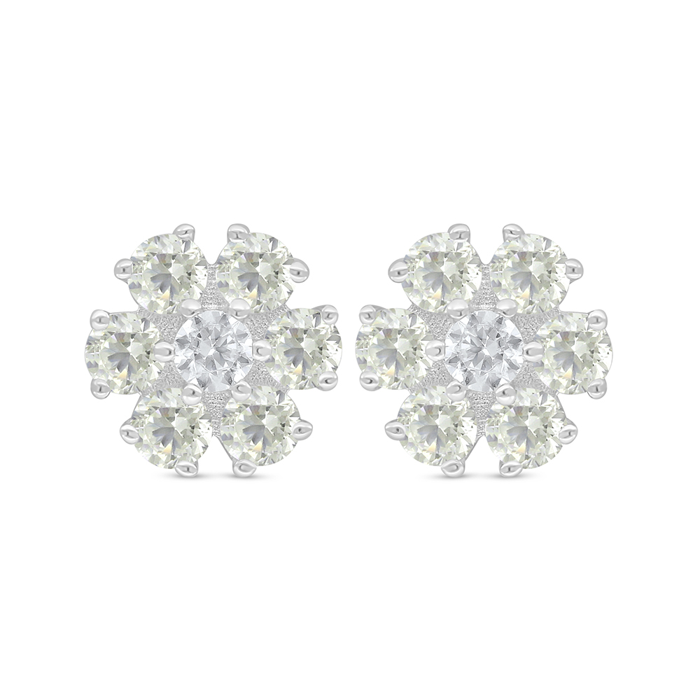 Sterling Silver 925 Earring Rhodium Plated Embedded With Yellow Diamond 
