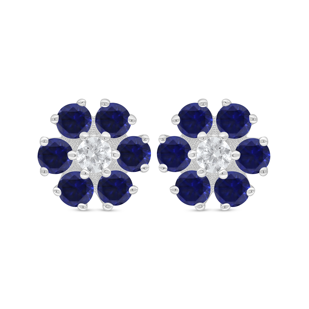 Sterling Silver 925 Earring Rhodium Plated Embedded With Sapphire Corundum 