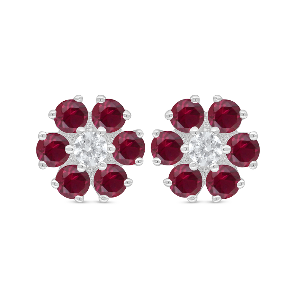 Sterling Silver 925 Earring Rhodium Plated Embedded With Ruby Corundum 