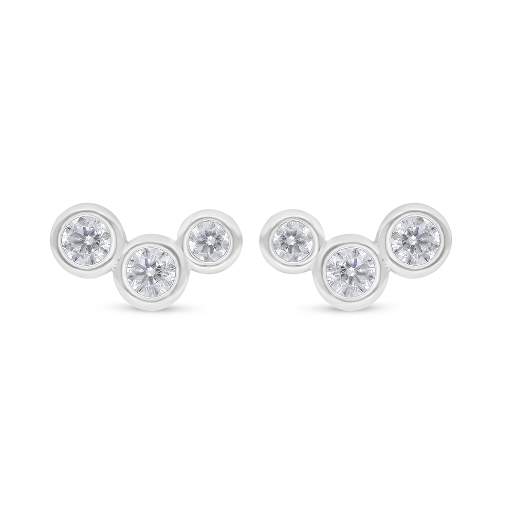 Sterling Silver 925 Earring Rhodium Plated Embedded With White Zircon