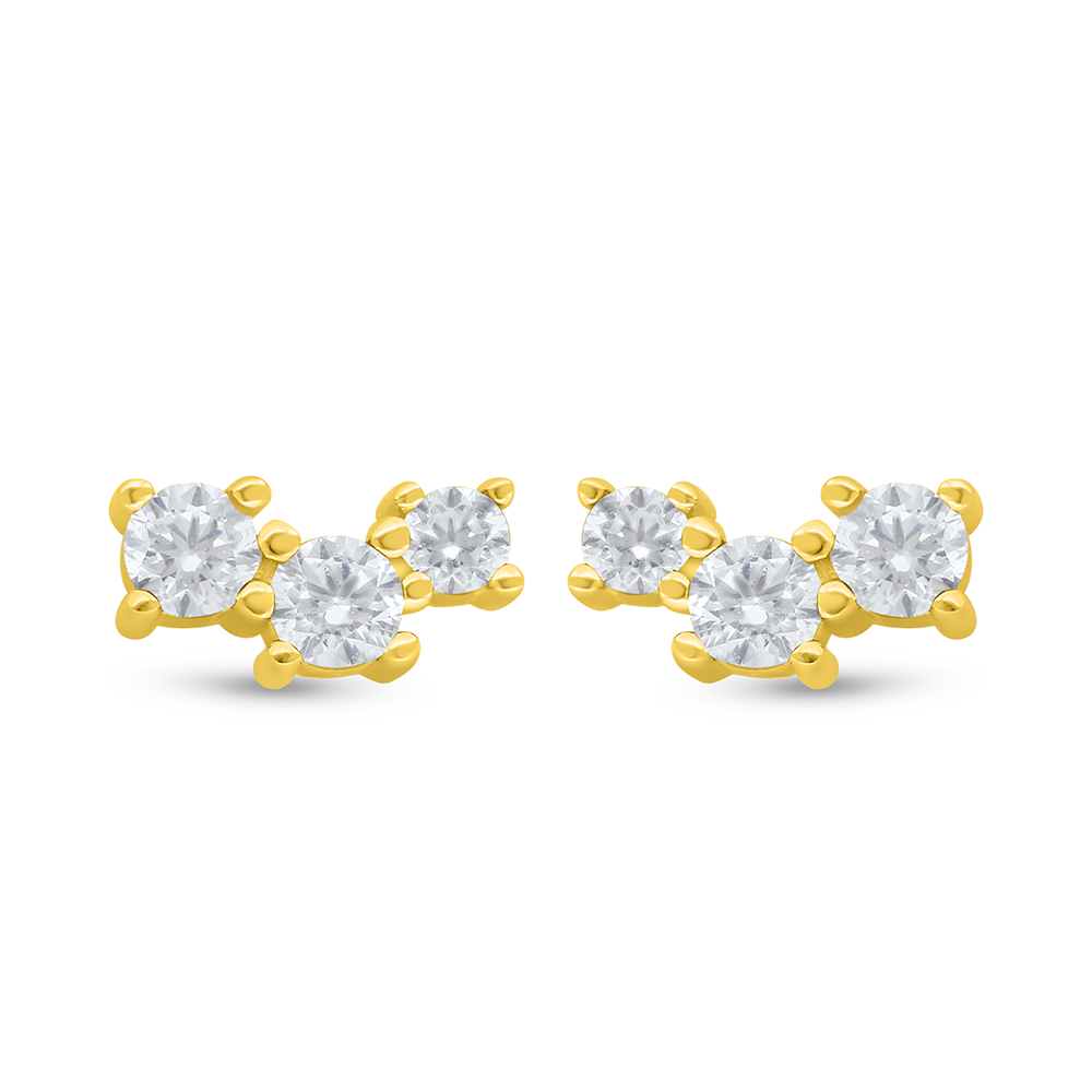 Sterling Silver 925 Earring Golden Plated Embedded With White Zircon