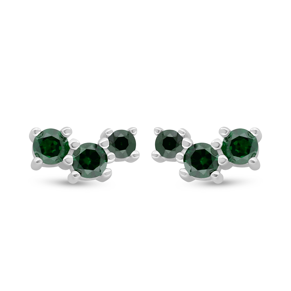 Sterling Silver 925 Earring Rhodium Plated Embedded With Emerald Zircon And White Zircon