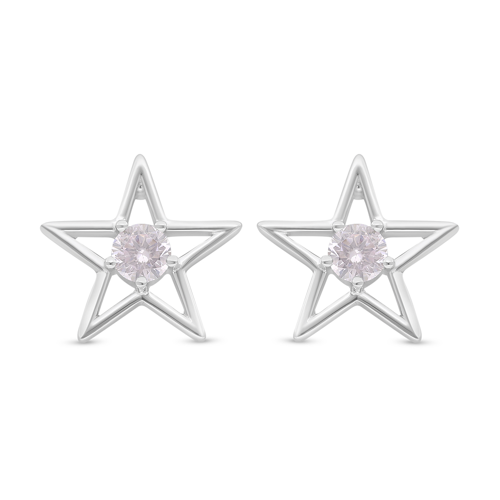 Sterling Silver 925 Earring Rhodium Plated Embedded With Pink Zircon And White Zircon