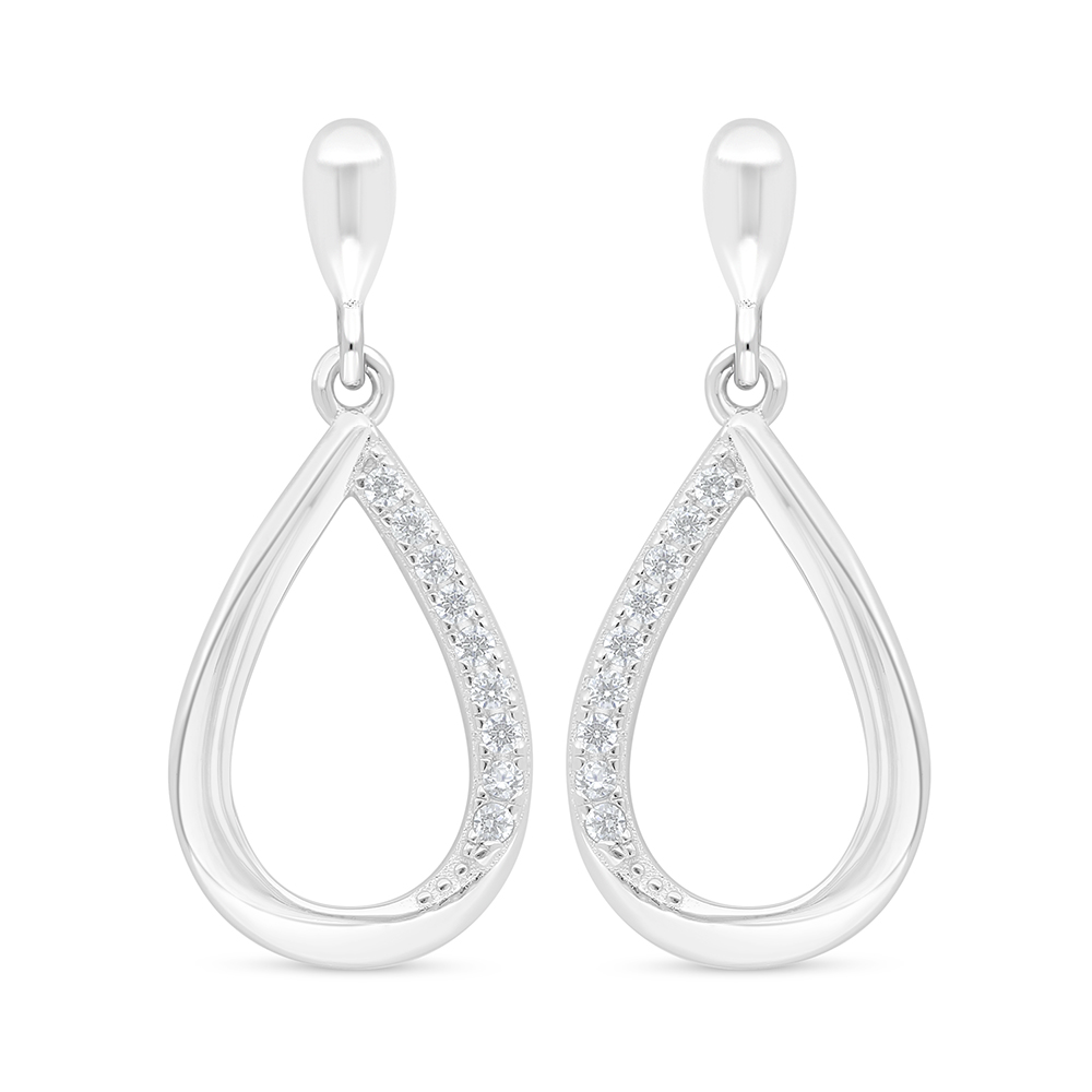 Sterling Silver 925 Earring Rhodium Plated Embedded With White Zircon