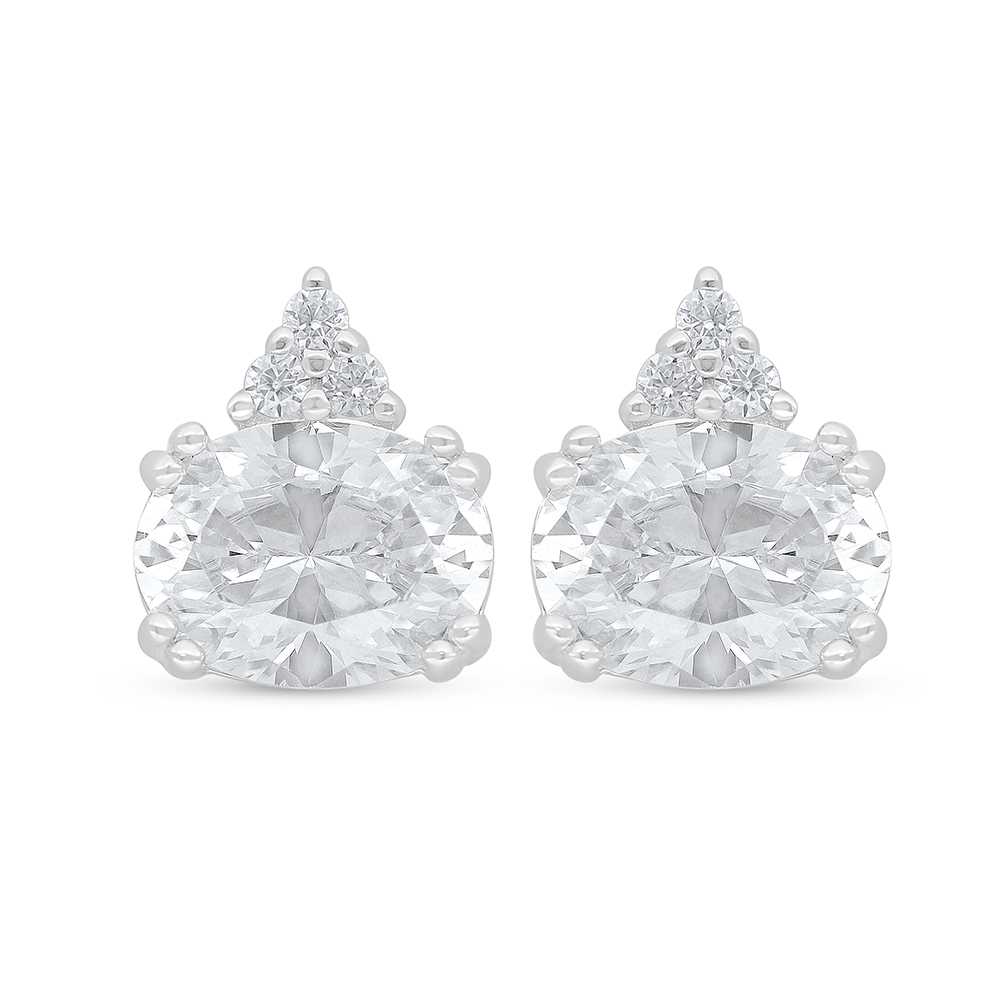 Sterling Silver 925 Earring Rhodium Plated Embedded With White Zircon