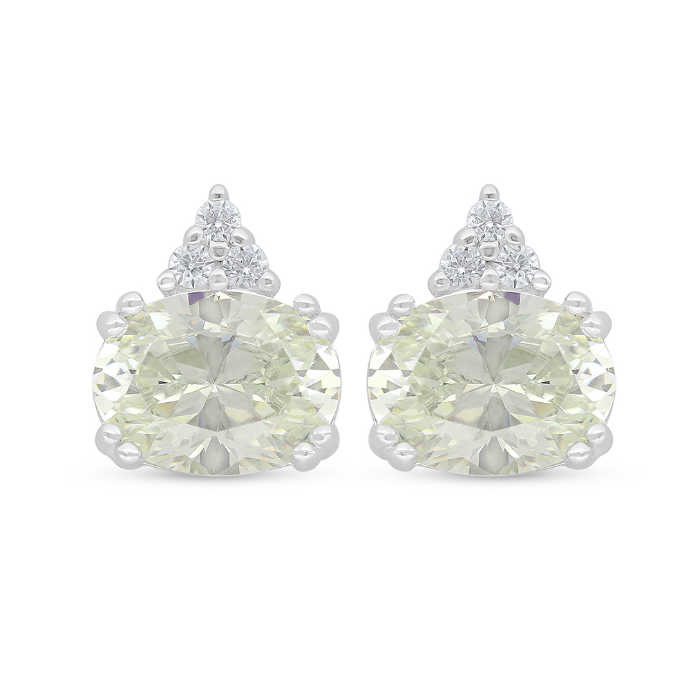 Sterling Silver 925 Earring Rhodium Plated Embedded With Yellow Diamond And White Zircon
