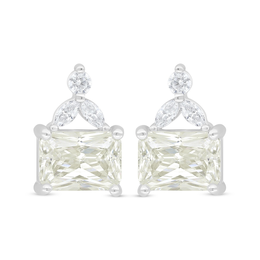 Sterling Silver 925 Earring Rhodium Plated Embedded With Yellow Diamond And White Zircon