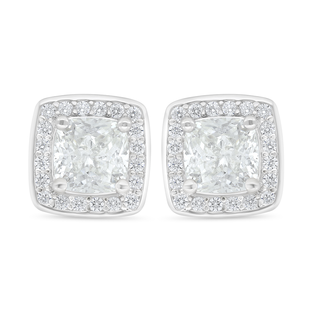 Sterling Silver 925 Earring Rhodium Plated Embedded With White Zircon