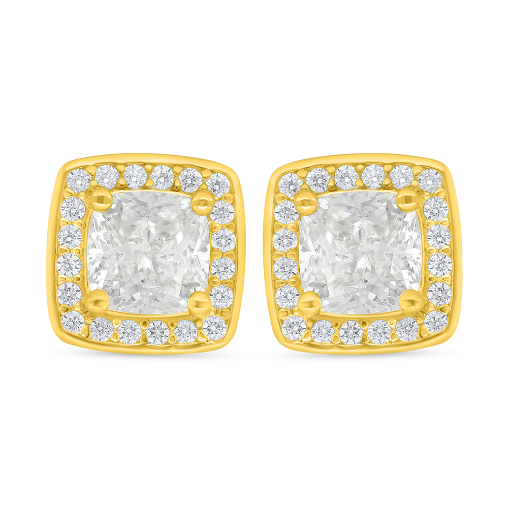 Sterling Silver 925 Earring Golden Plated Embedded With White Zircon